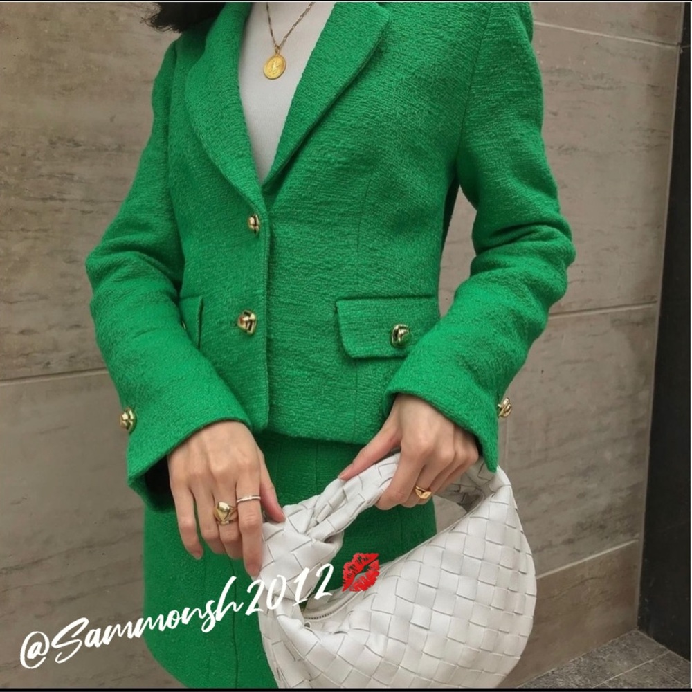 ZARA TEXTURED FITTED CROP BLAZER - Picture 14 of 15